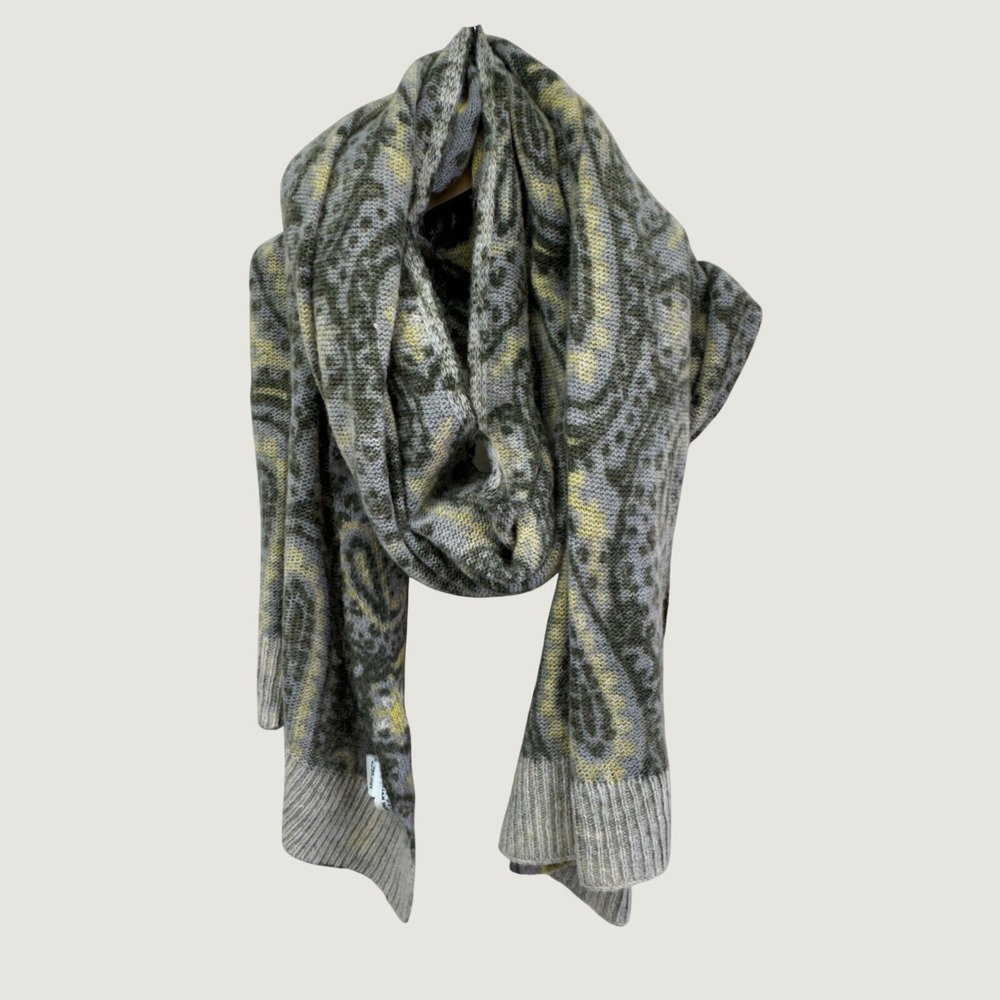 Banana‎ Republic Scarf OS Green Yellow Paisley Cashmere Wool Blend Knit Academia